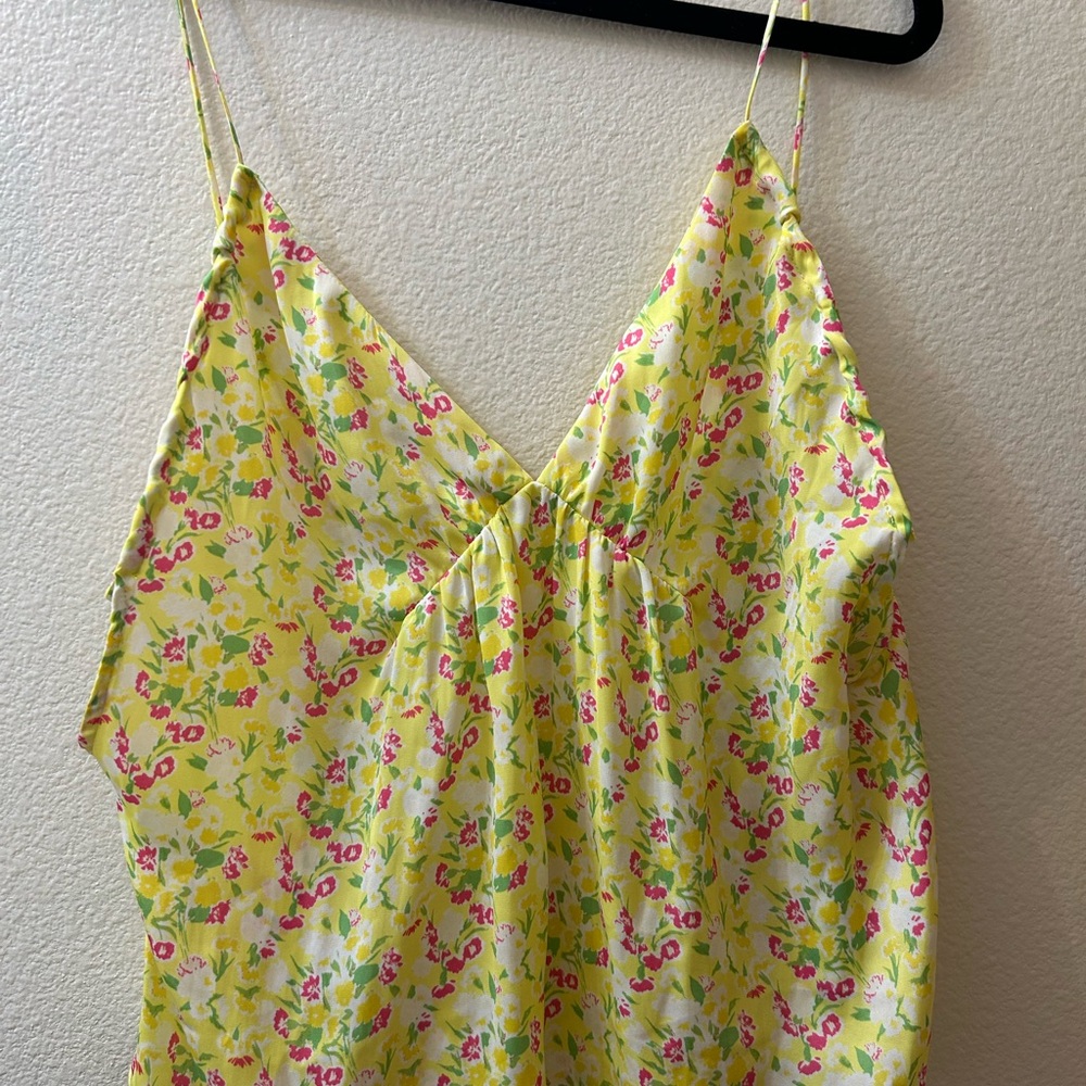 Free People Yellow Floral V-Neck Spaghetti-Strap Cami with Pink & Green Accents